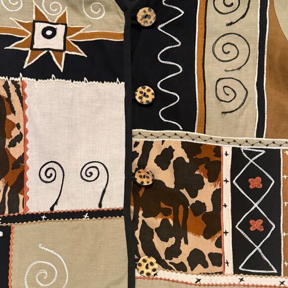 Vintage Indigo Moon Patchwork Boho Jacket XS Oversized Artsy Indie Cotton Linen - Picture 4 of 8